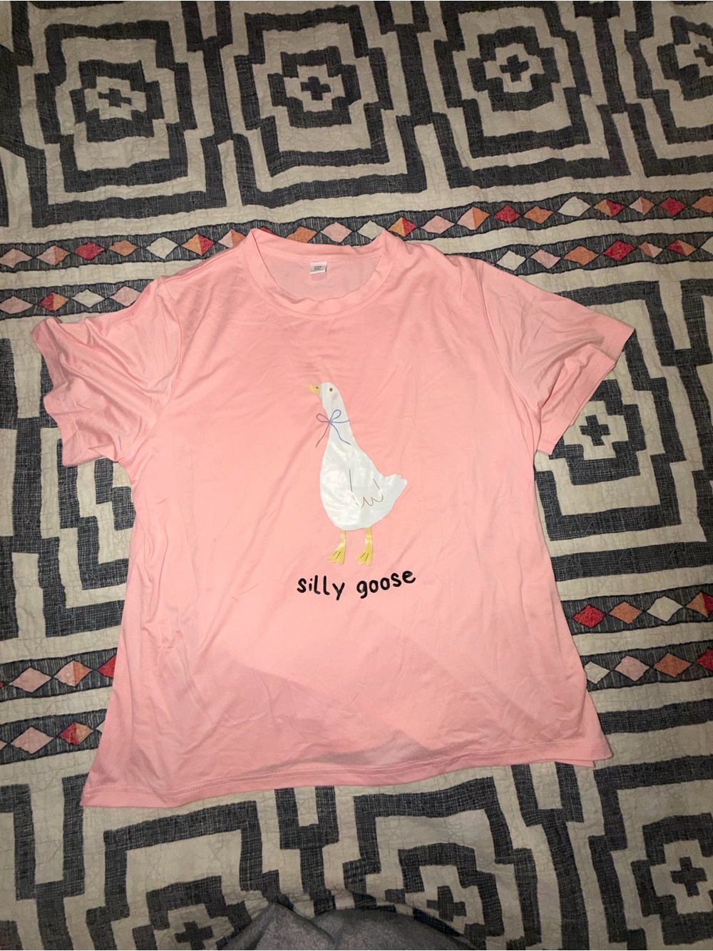 SHEIN Pink 'Silly Goose' Graphic Short Sleeve Tee